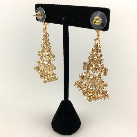 SALE 👀 Gold Tone Crystal Statement Earrings - Picture 4 of 6